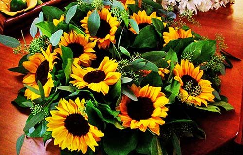 Sunflower wreath for sea burial