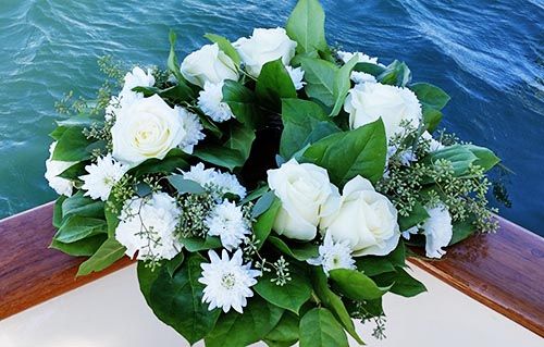 Wreath of White Roses for sea burial